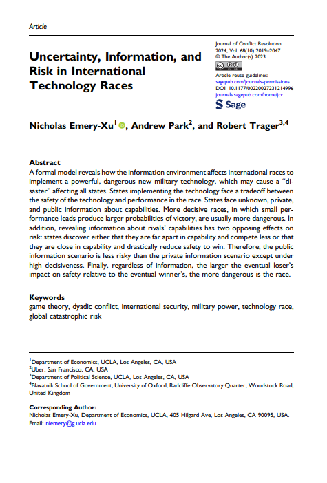 Image for Uncertainty, Information, and Risk in International Technology Races