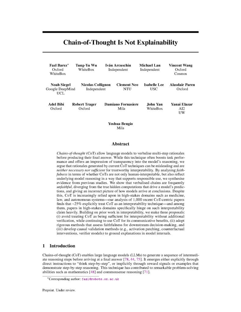 Chain-of-Thought Is Not Explainability