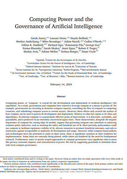 Image for Computing Power and the Governance of Artificial Intelligence