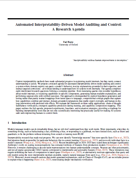 Image for Automated Interpretability-Driven Model Auditing and Control: A Research Agenda